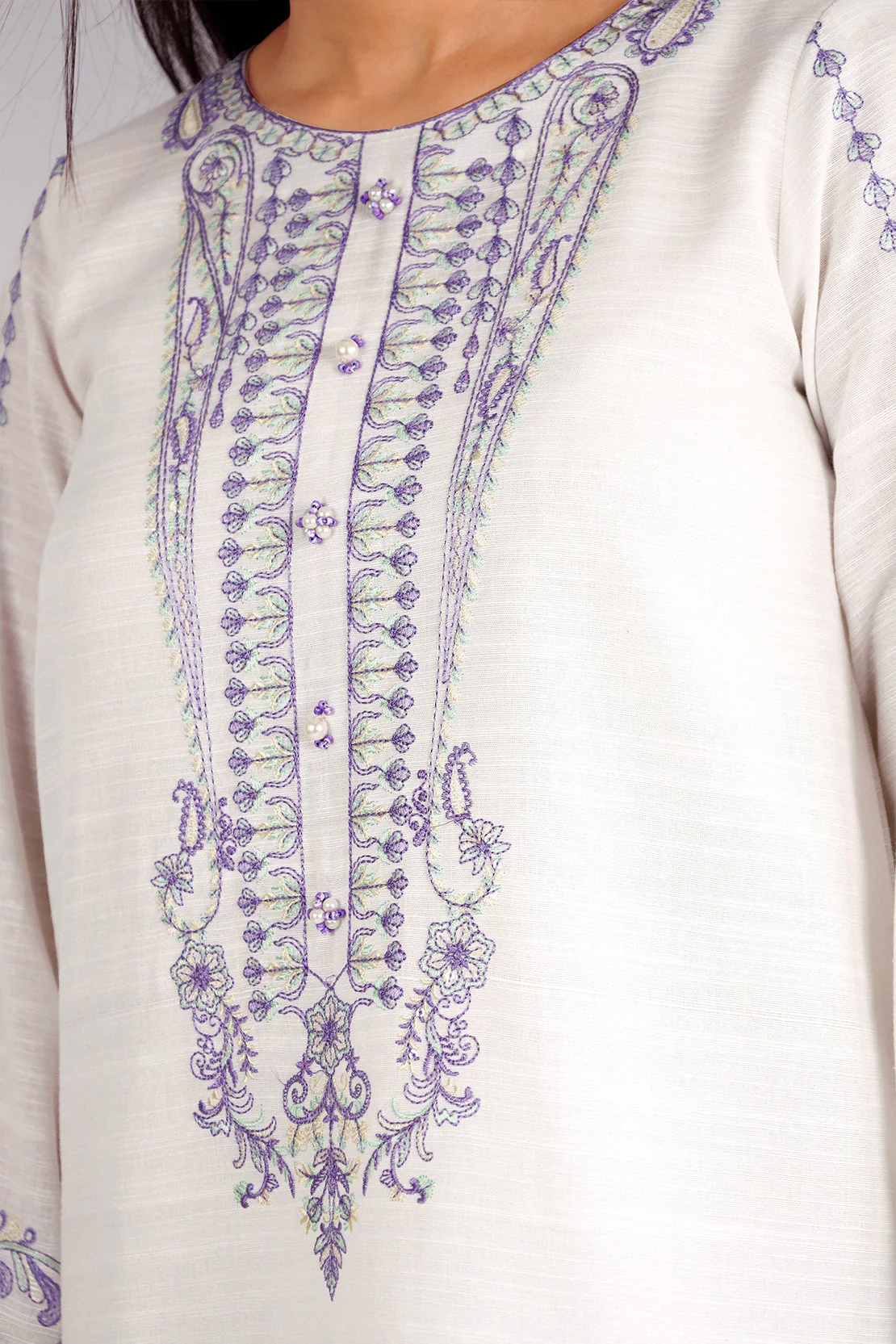 Unstitched Solid Embroidered Khaddar 2 Piece (Shirt/Trouser) - Image 3