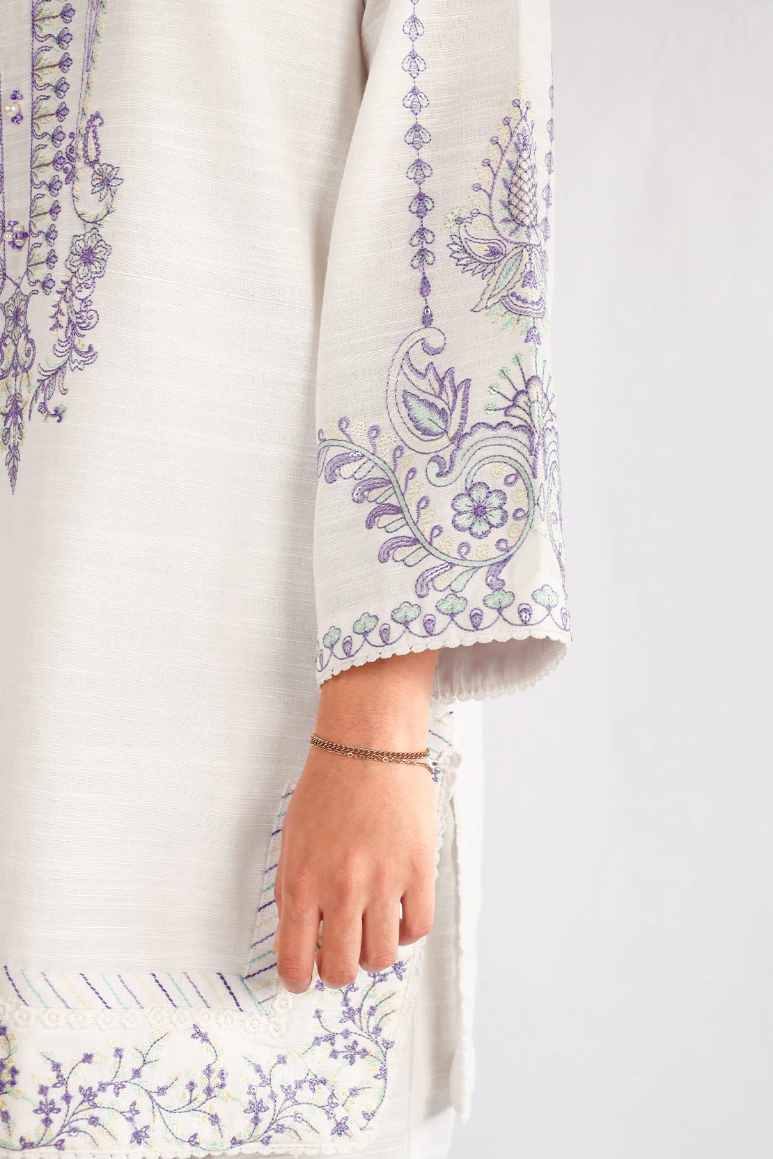 Unstitched Solid Embroidered Khaddar 2 Piece (Shirt/Trouser) - Image 4