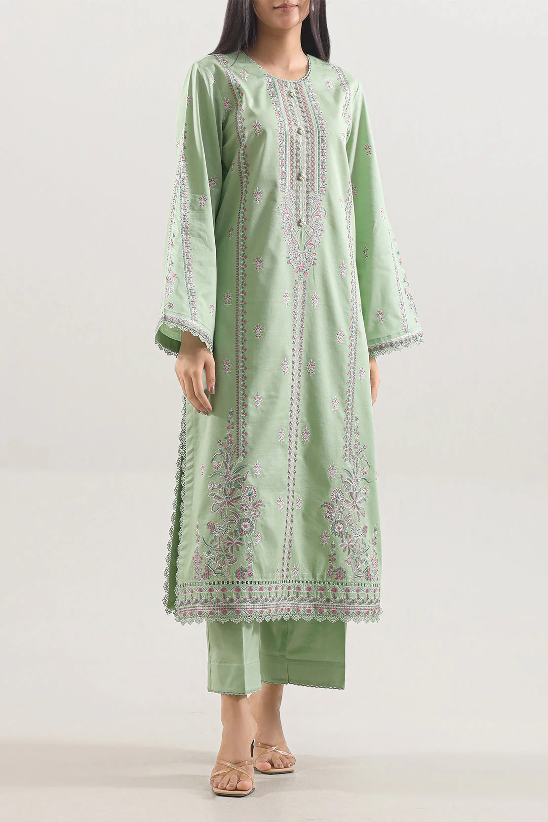 Unstitched Solid Embroidered Khaddar 2 Piece (Shirt/Trouser)