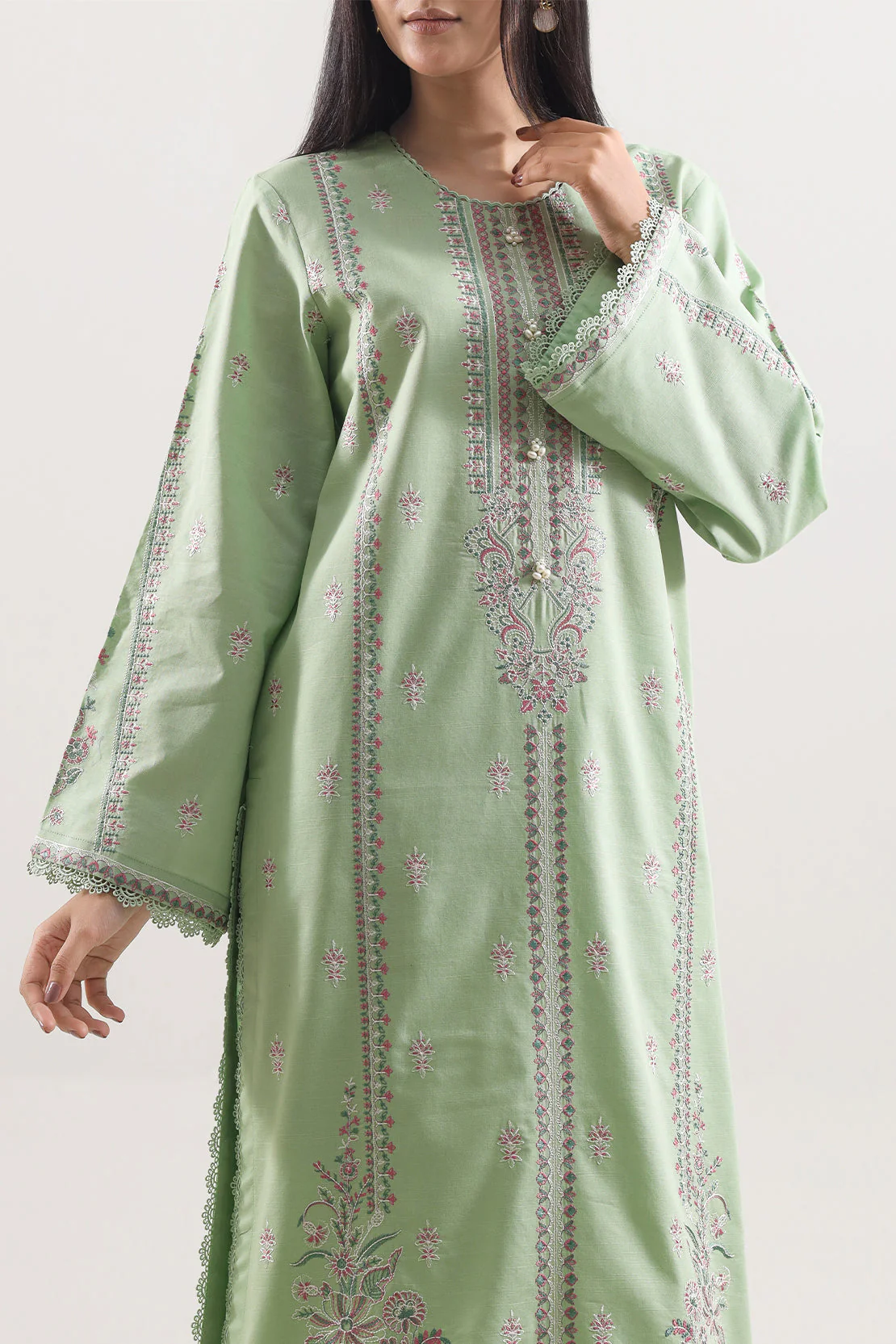 Unstitched Solid Embroidered Khaddar 2 Piece (Shirt/Trouser) - Image 2