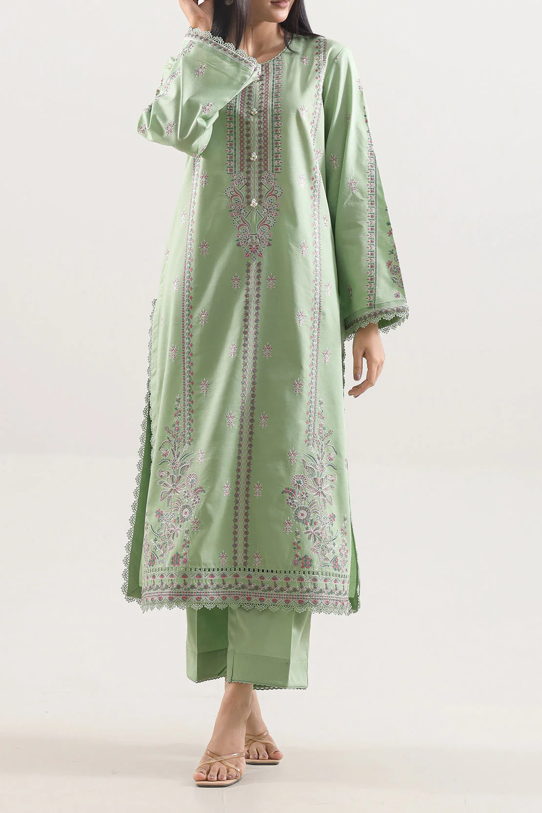 Unstitched Solid Embroidered Khaddar 2 Piece (Shirt/Trouser) - Image 3