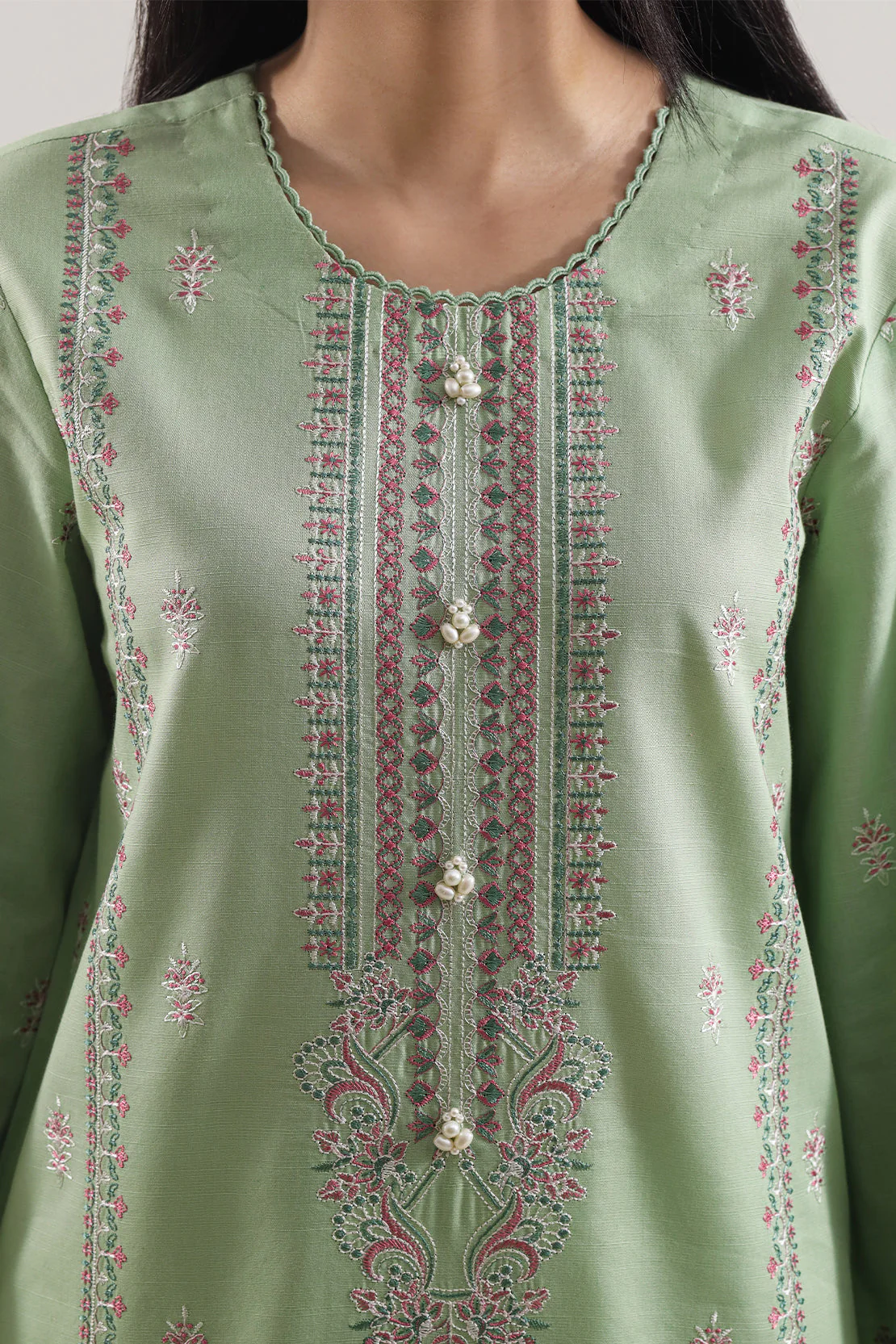Unstitched Solid Embroidered Khaddar 2 Piece (Shirt/Trouser) - Image 4
