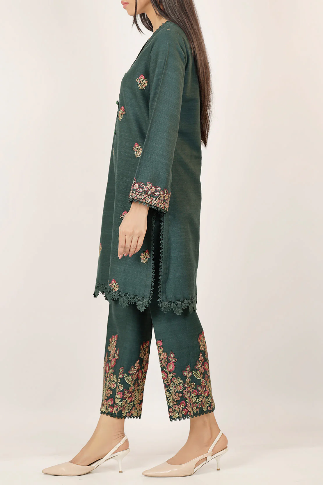 Unstitched Solid Embroidered Khaddar Shirt - Image 3