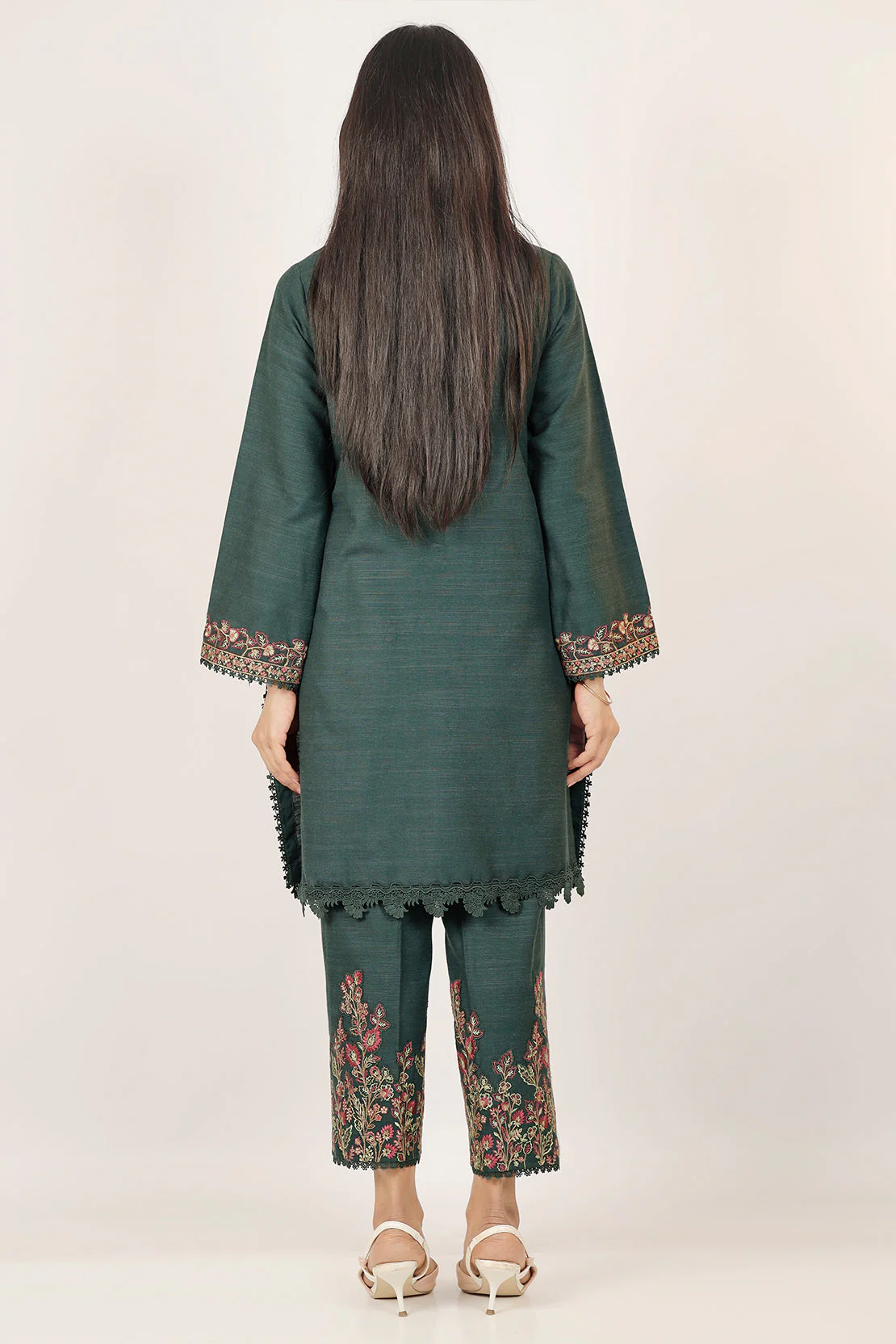 Unstitched Solid Embroidered Khaddar Shirt - Image 4