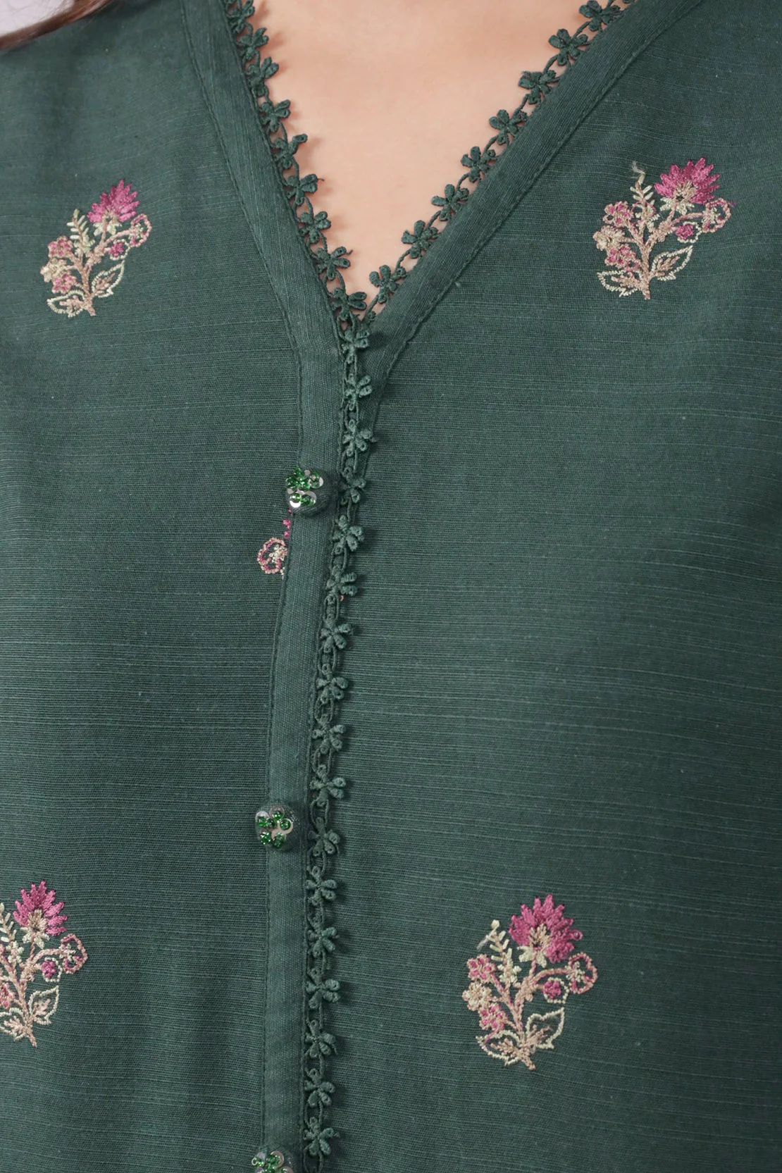 Unstitched Solid Embroidered Khaddar Shirt - Image 7