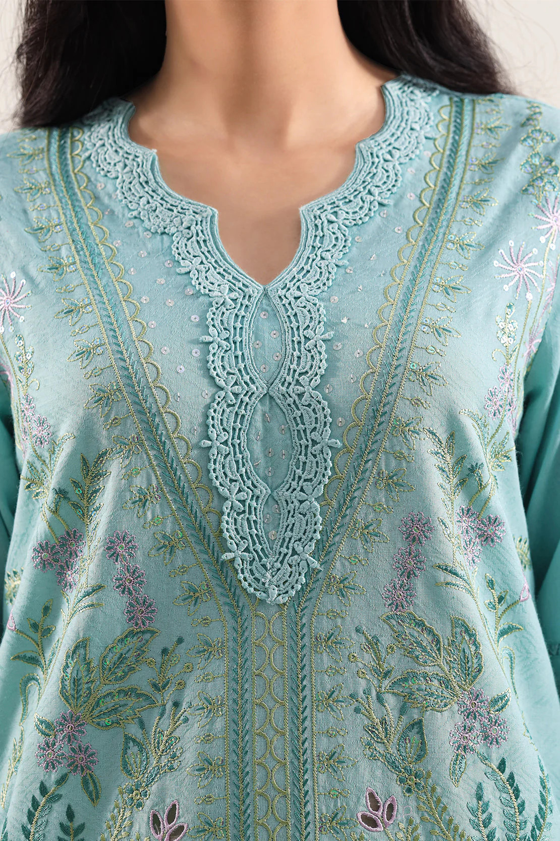 Unstitched Solid Embroidered Self Jacquard 3 Piece With Cotton Net Dupatta - Image 2