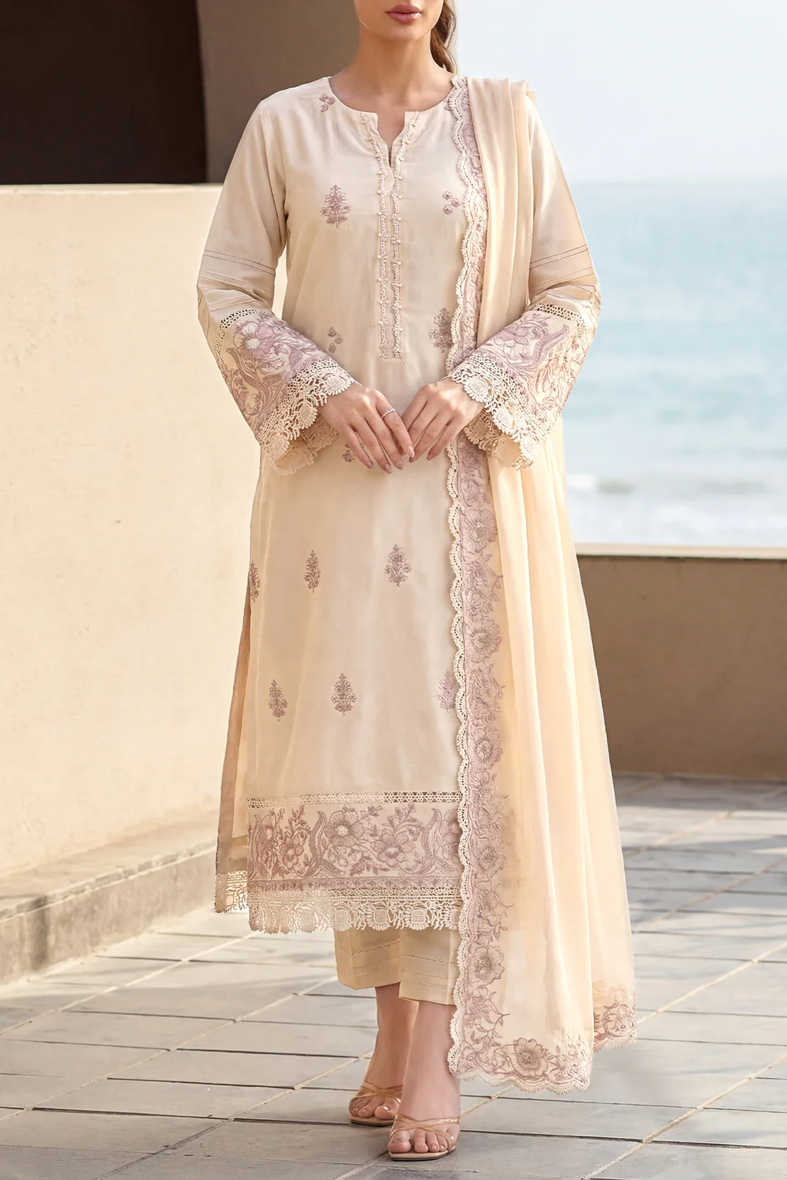 Unstitched Solid Embroidered Self Jacquard 3 Piece