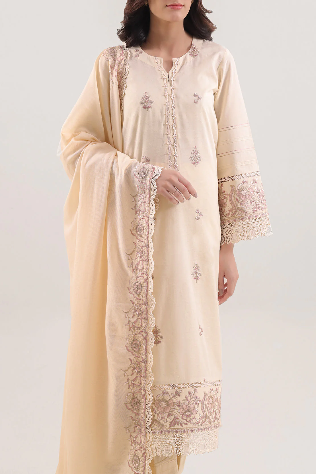 Unstitched Solid Embroidered Self Jacquard 3 Piece - Image 2
