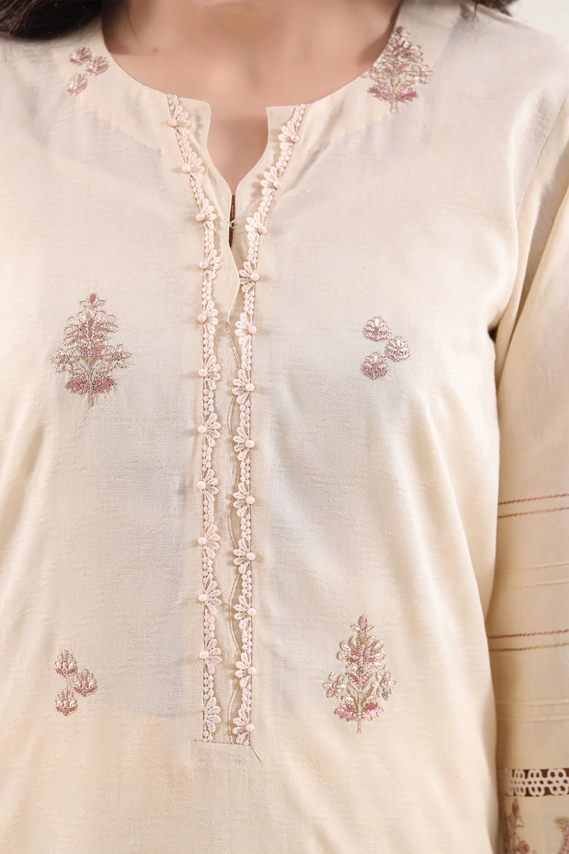 Unstitched Solid Embroidered Self Jacquard 3 Piece - Image 3