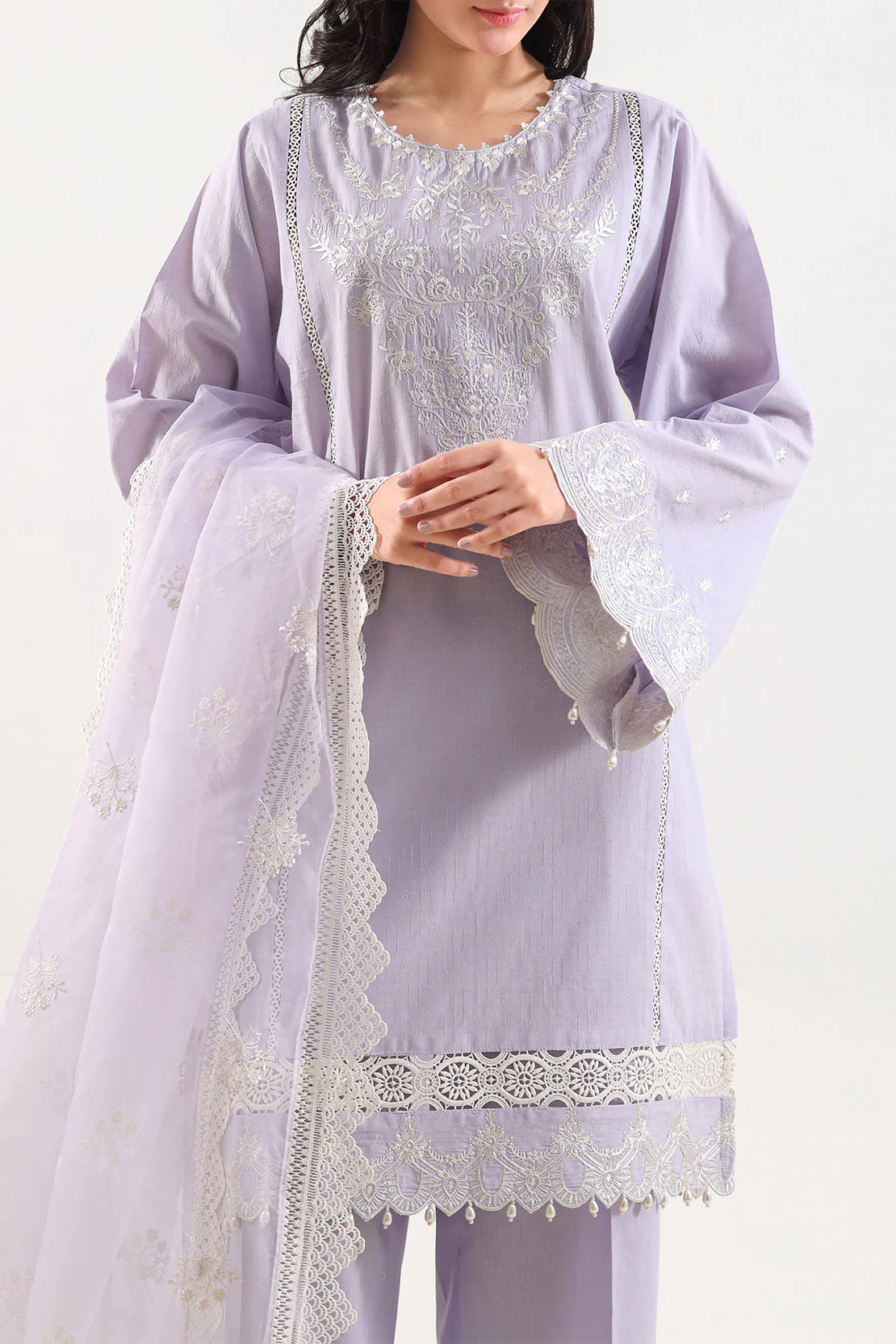 Unstitched Solid Embroidered Self Jacquard 3 Piece - Image 2