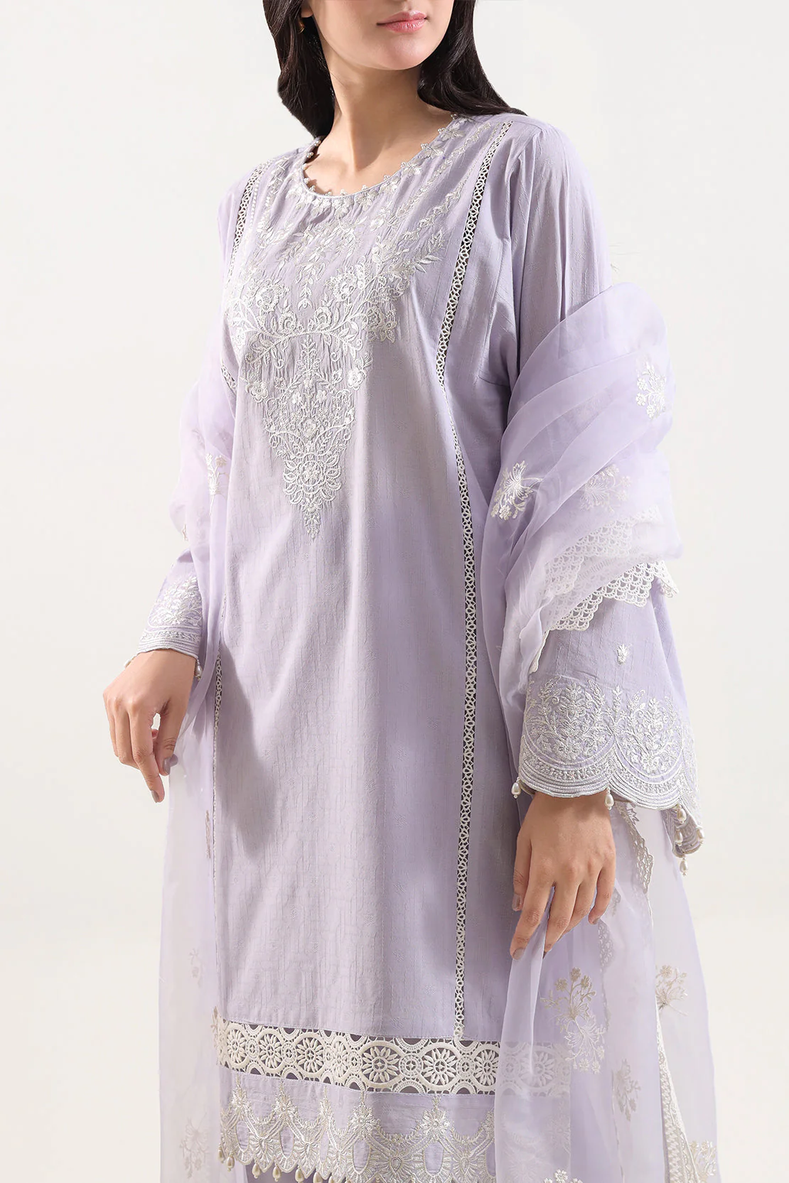 Unstitched Solid Embroidered Self Jacquard 3 Piece - Image 3