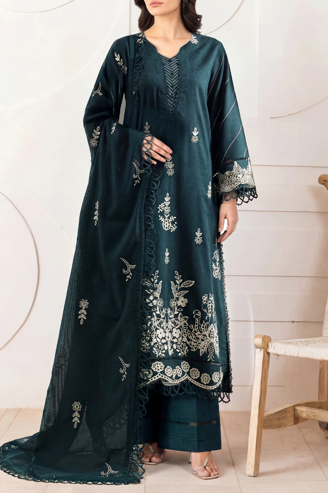 Unstitched Solid Embroidered Self Jacquard 3 Piece