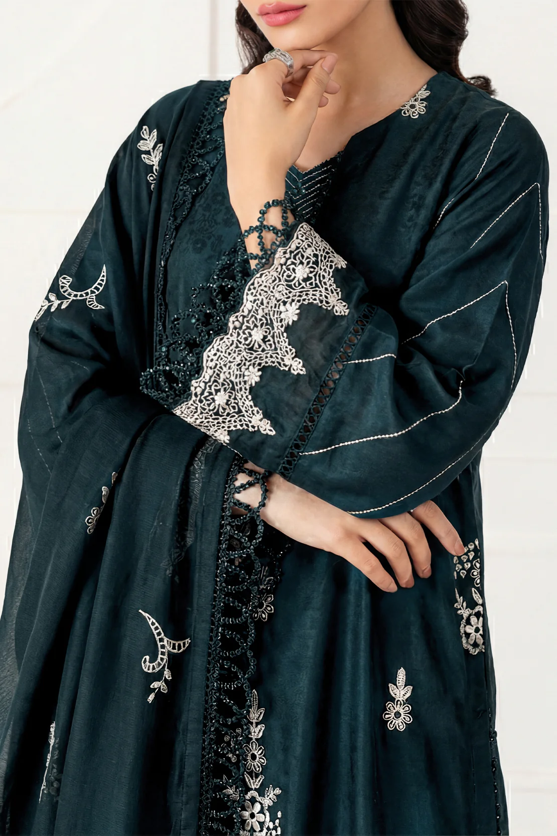 Unstitched Solid Embroidered Self Jacquard 3 Piece - Image 2