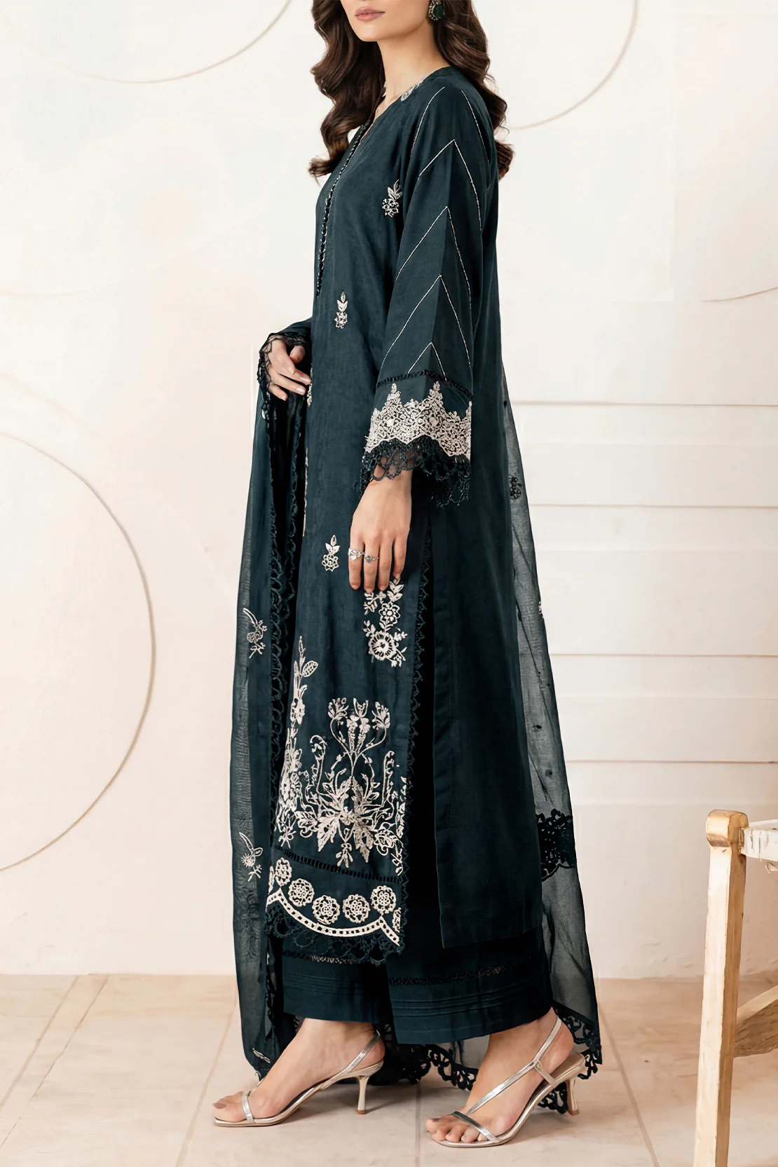 Unstitched Solid Embroidered Self Jacquard 3 Piece - Image 3