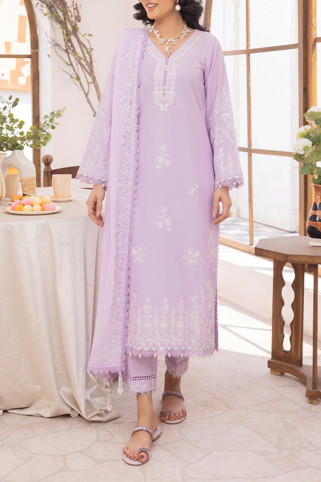 Unstitched Solid Embroidered Wash N Wear 3 Piece With Chiffon Dupatta