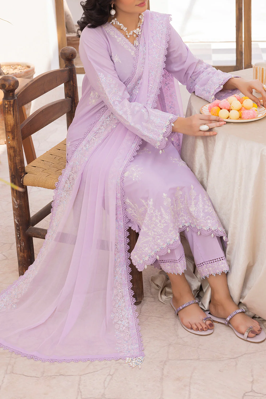 Unstitched Solid Embroidered Wash N Wear 3 Piece With Chiffon Dupatta - Image 3