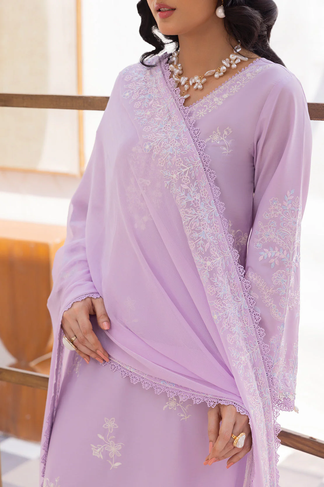 Unstitched Solid Embroidered Wash N Wear 3 Piece With Chiffon Dupatta - Image 4