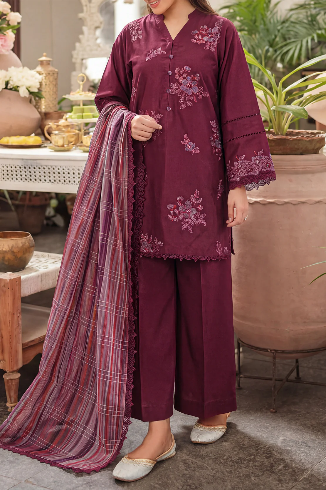 Unstitched Solid Embroidered Wash N Wear 3 Piece