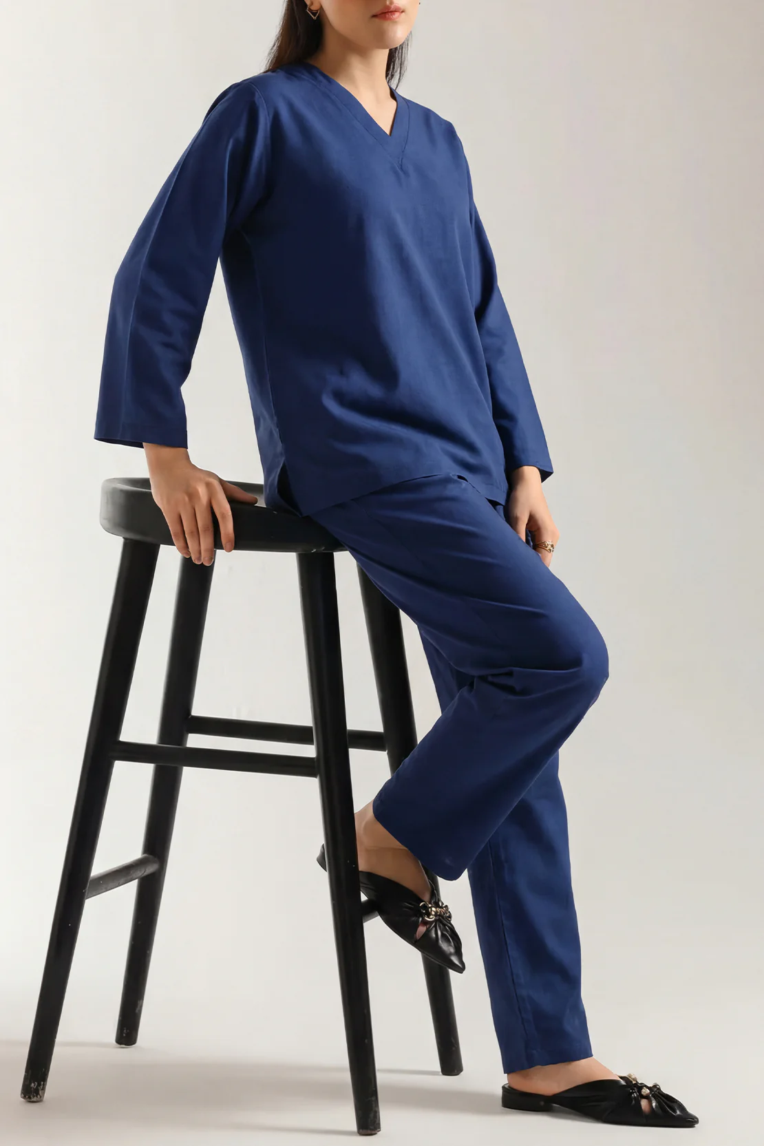 V-Neck Wide Sleeve Crepe Top