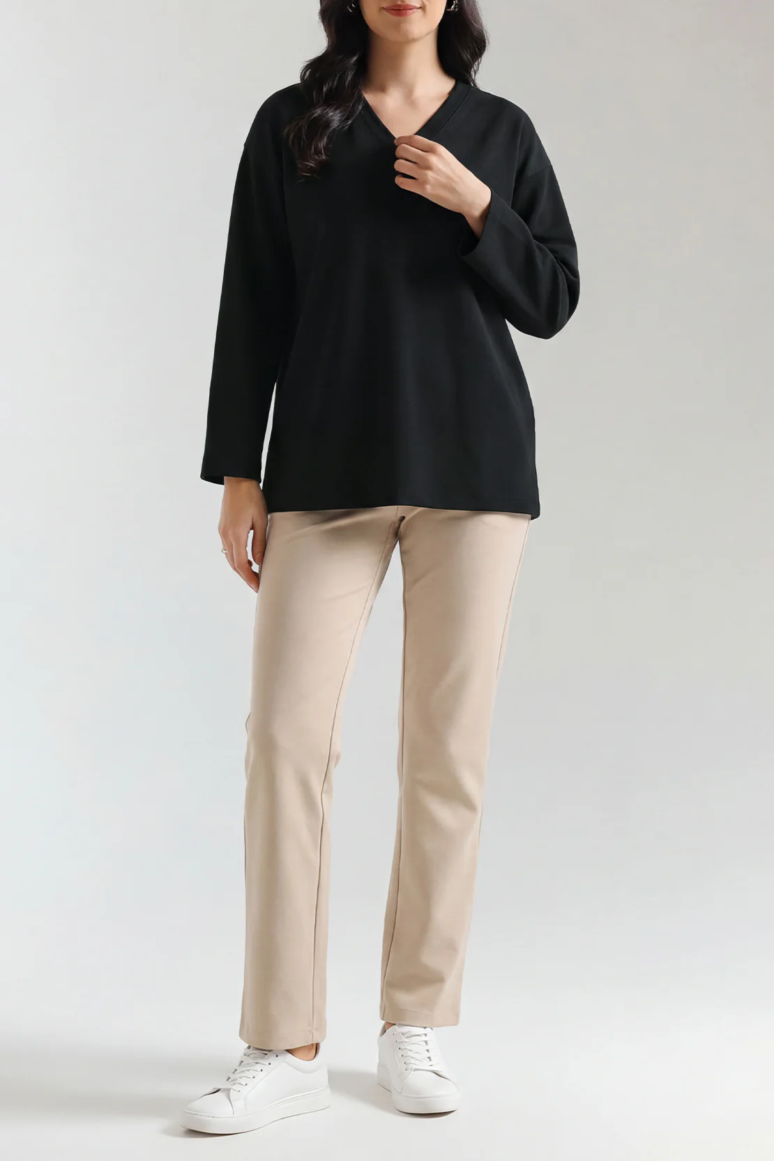 V-Neck Wide Sleeve Crepe Top