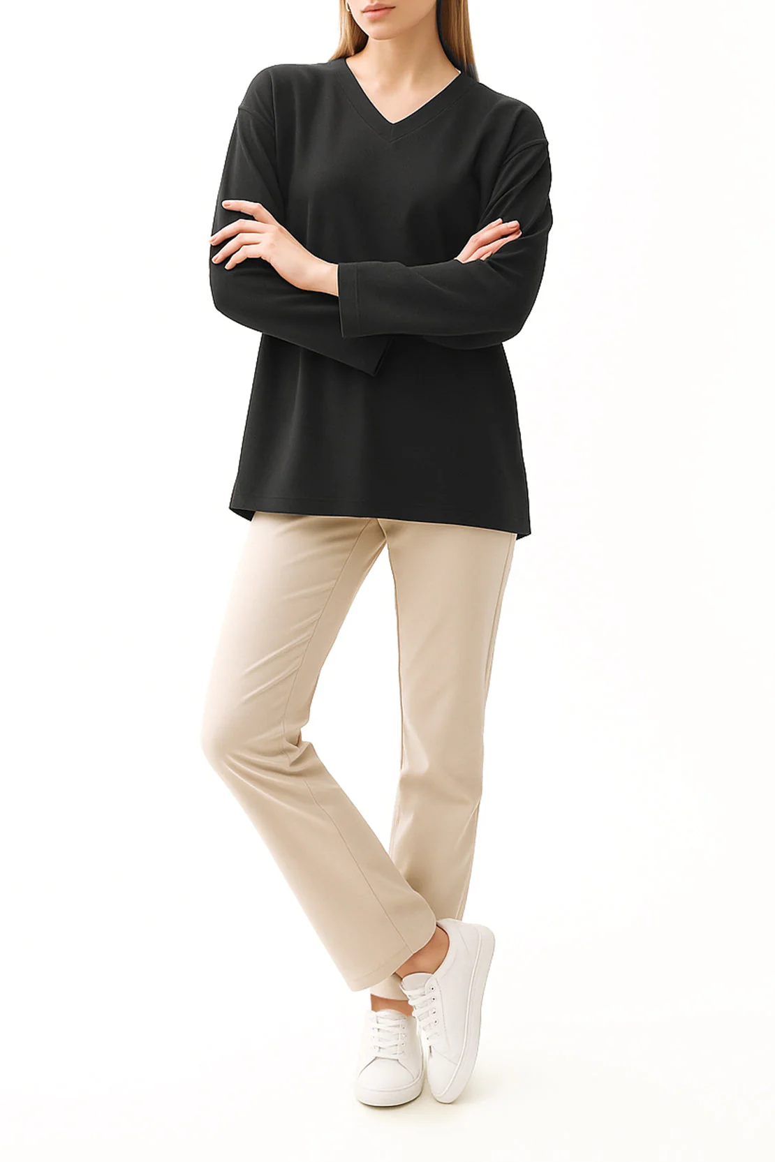 V-Neck Wide Sleeve Crepe Top - Image 3