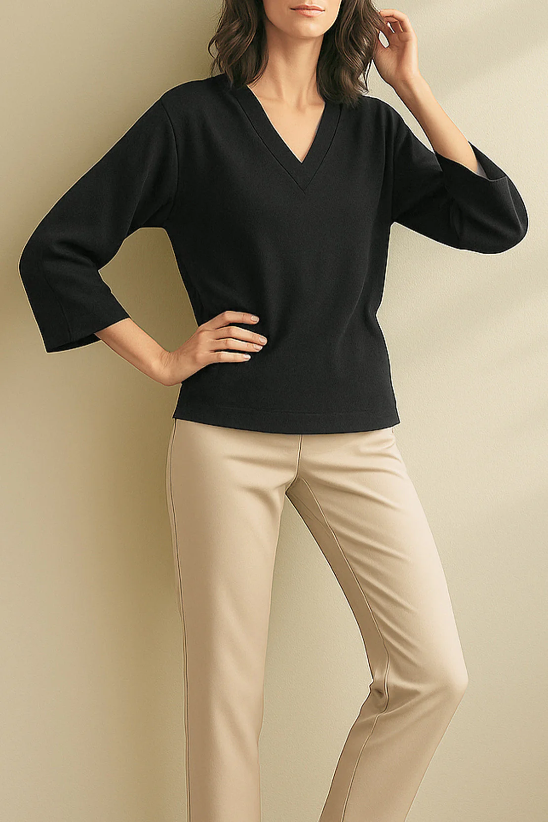 V-Neck Wide Sleeve Crepe Top - Image 4