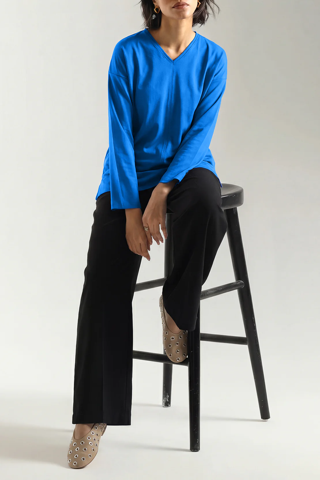 V-Neck Wide Sleeve Crepe Top