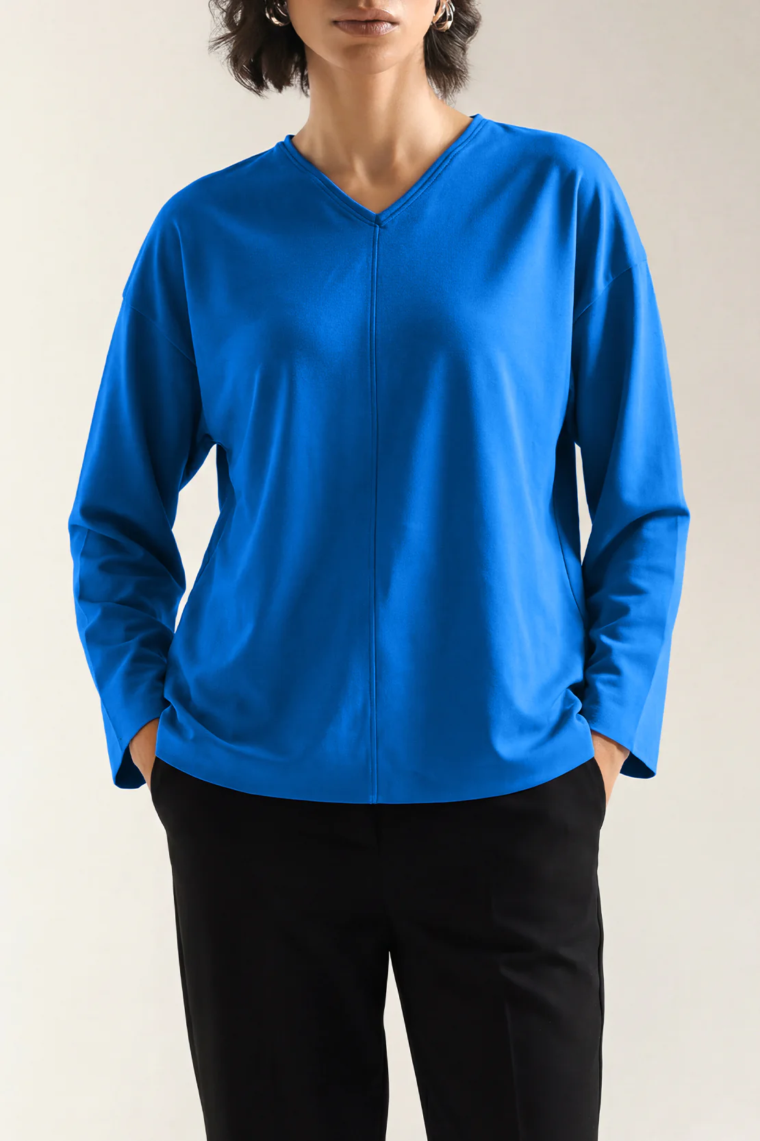 V-Neck Wide Sleeve Crepe Top - Image 2