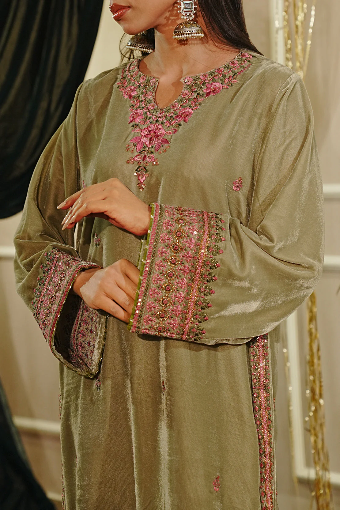Embroidered Velvet Stitched (Shirt/Trouser) - Image 4